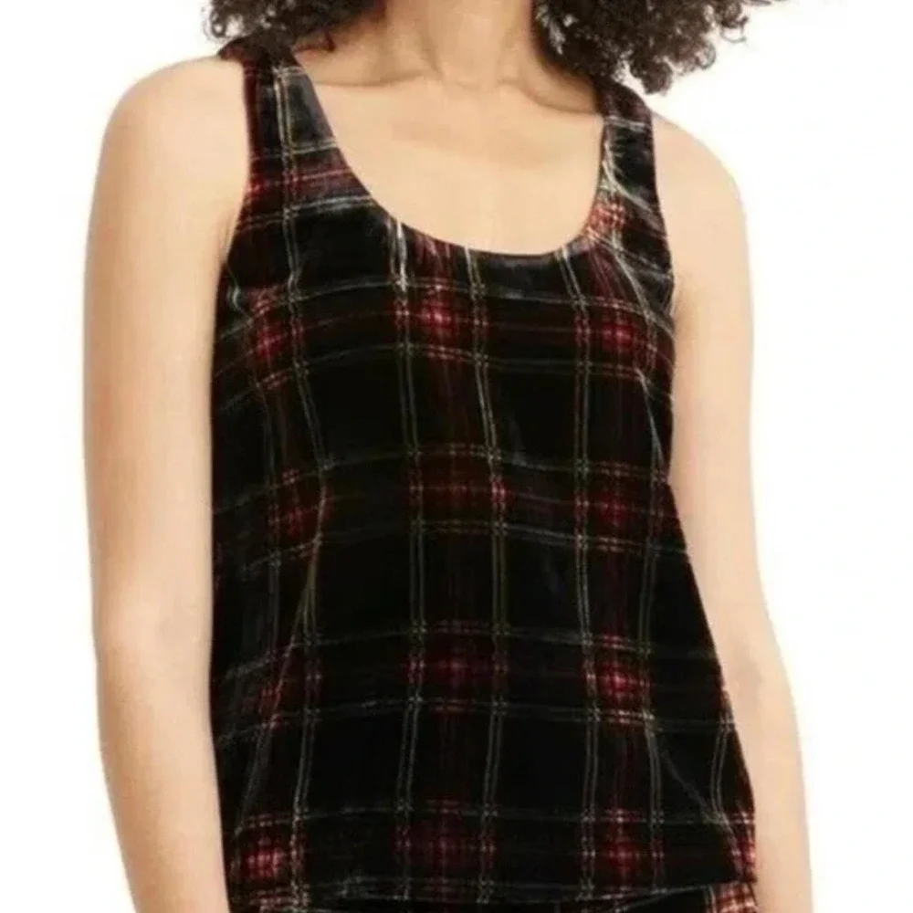 J Crew Holiday Velvet Tank Top Festive Plaid Luxery Black Red Green Womens 8